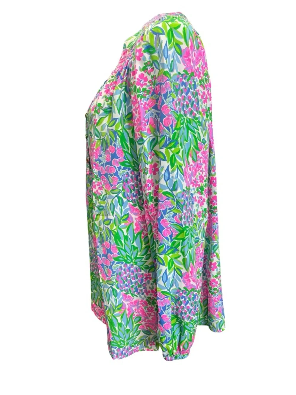 Lilly Pulitzer 100% Silk Floral Blouse XL Pink Green Blue Resort Preppy Top - Picture 5 of 8
